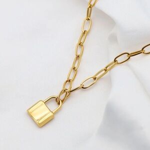 Lock Chain Necklace 18k Gold Plated Padlock Pendant